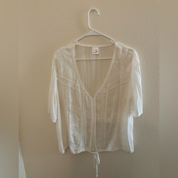 NWOT~ White Embroidered Crochet Peasant Blouse, Cinch tie, Boho, Penny Lane 🌼 - Picture 8 of 9